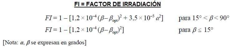 factor de irradiacion formula