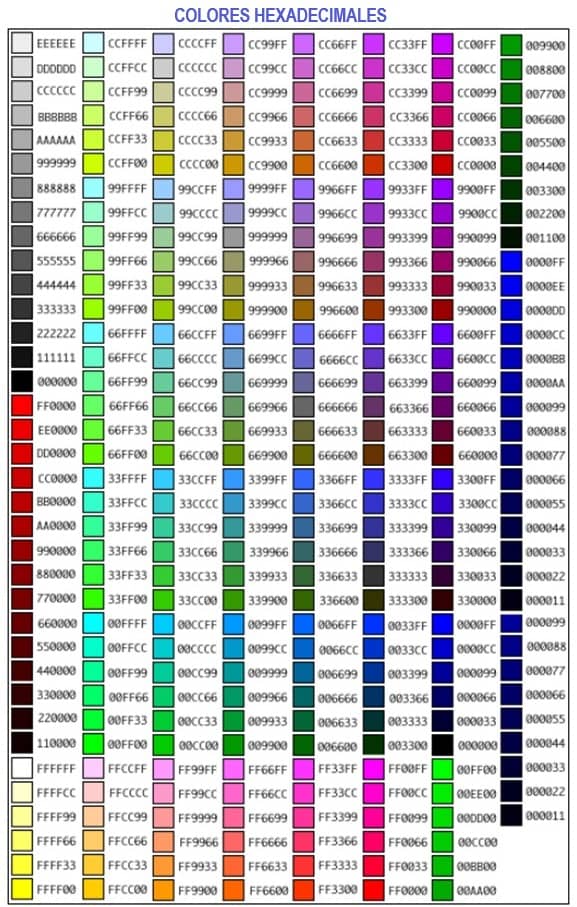colores hexadecimales